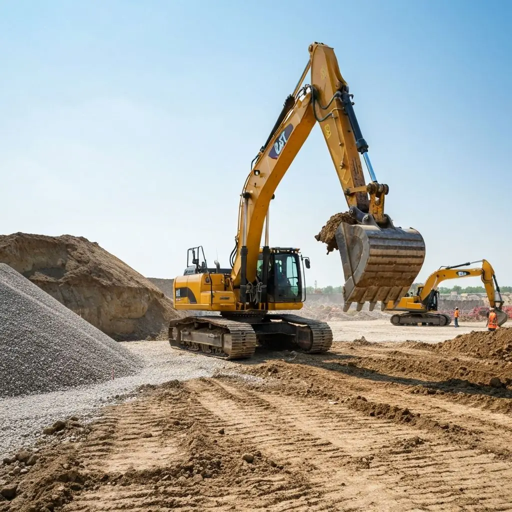 Construction excavator at work site